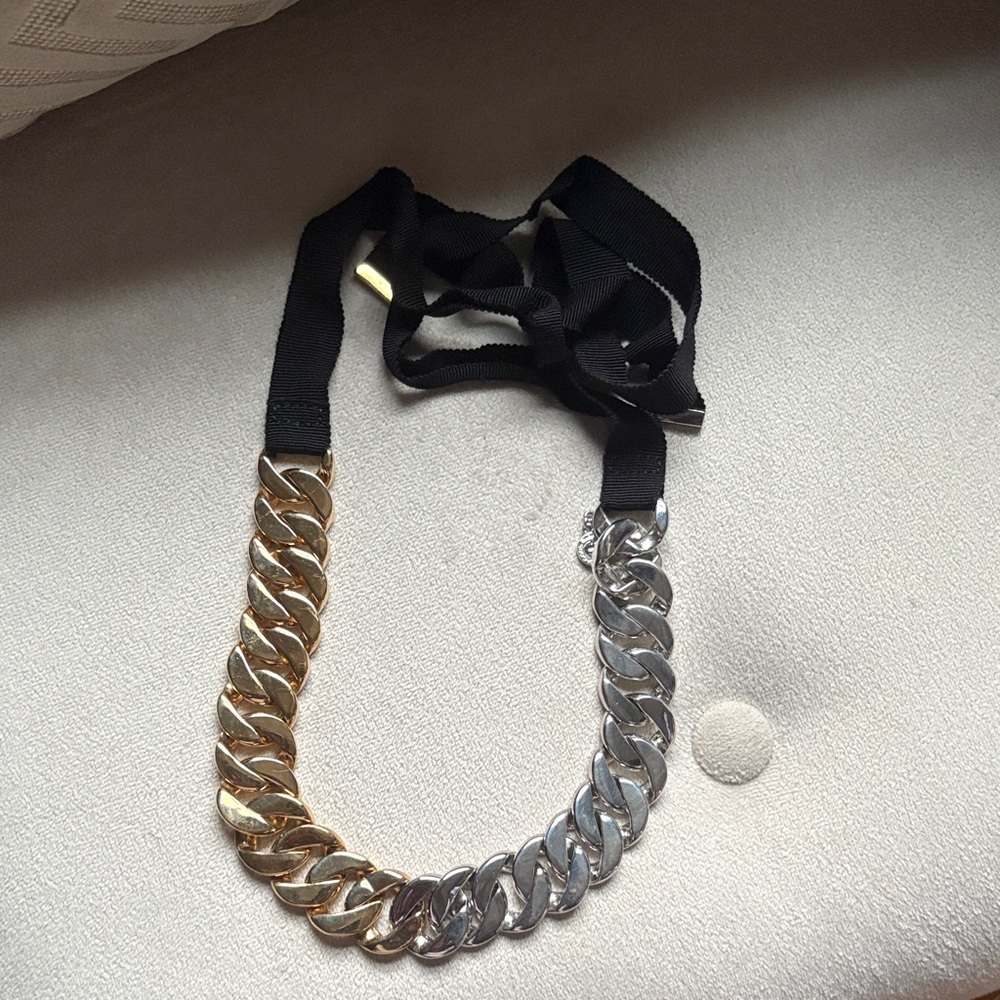 Marc by Marc Jacobs Gold and Silver Chain Choker Necklace w/ Grosgrain Ribbon